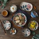 Axyaa Japanese Porcelain Plate Set: Okinawa Rose Glaze Natural Ceramic Rice Bowl