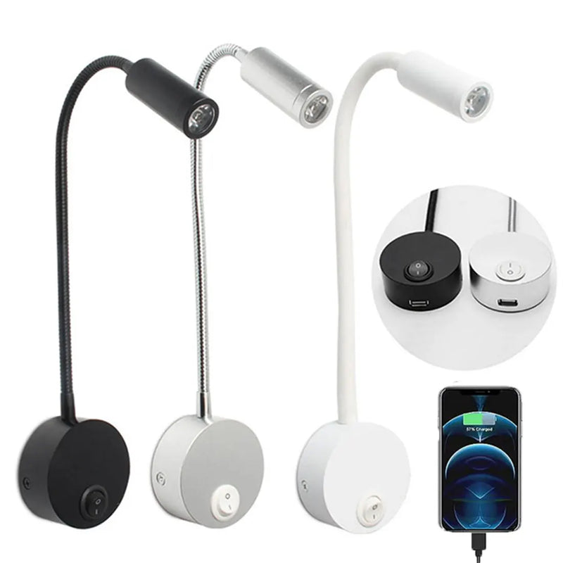 Axyaa LED Wall Lamp with USB Charging Port and Multi-Color Reading Light