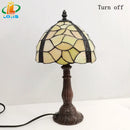 Axyaa Beige Glass Table Lamp Tiffany Style Bedroom Night Light