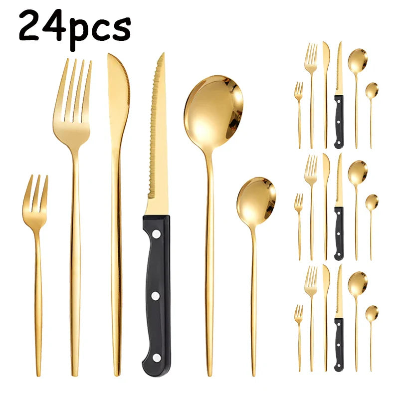 Axyaa Luxe Gold Stainless Steel Cutlery Set with Knife and Fork - Set of 48