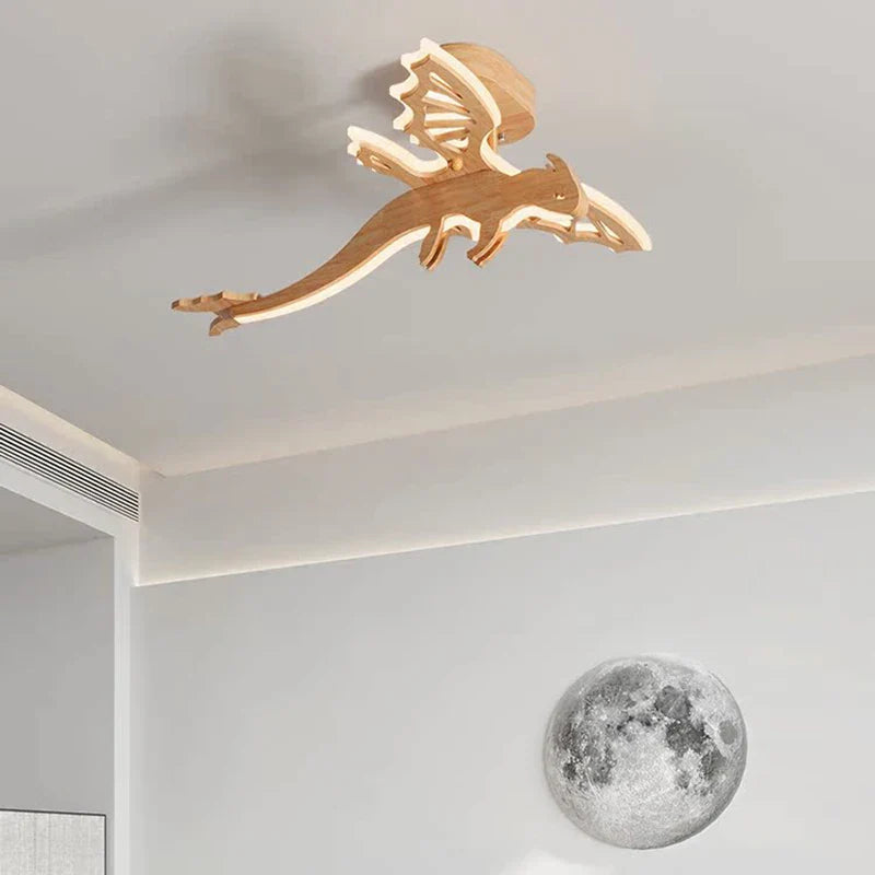 Axyaa Wood Dragon Nursery LED Ceiling Light for Kids' Room
