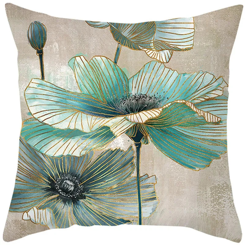 Luxurious Blue Bird Floral Pillowcase by Axyaa - 45x45cm Square Decor for Home & Office