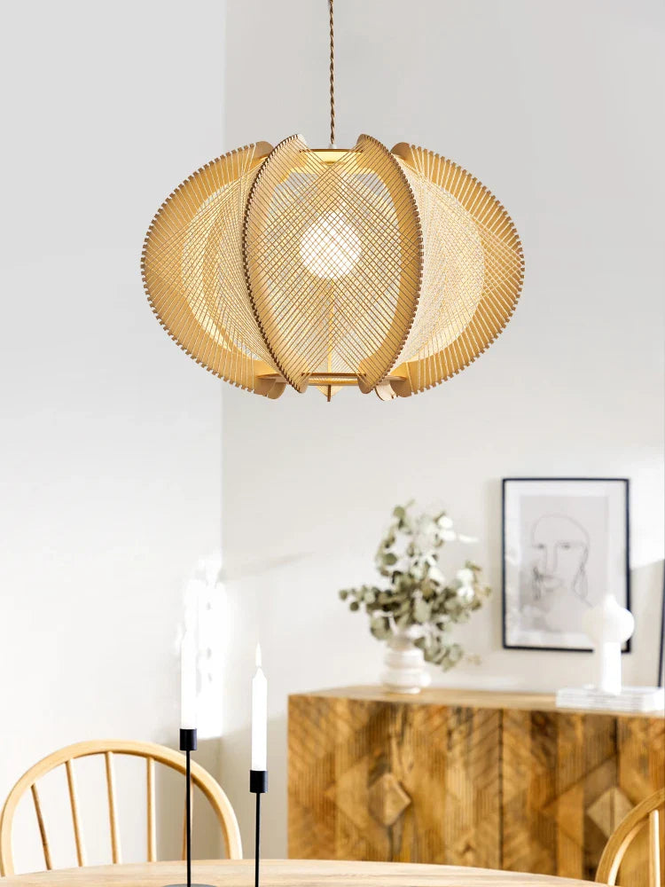 Axyaa Wabi Sabi Pendant Lights: Rustic Hemp Rope Wood Chandelier for Living Room & Bedroom