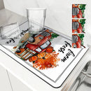 Drying Mat for Fall Vibes: Autumn Truck & Pumpkin Non-Slip Absorbent Mat by Axyaa