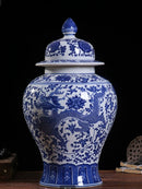 Axyaa Dragon Pattern Blessing General Jar - Blue & White Porcelain Decoration