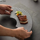 Axya Ceramic Fan-Shaped Sushi Plate Set - Striped Creative Dining Tableware