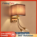 Axyaa Nordic Wall Lamp with USB Port, 2 Spotlights for Home Decor, Bedroom, Living Room