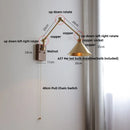 Axyaa Copper LED Swing Arm Wall Light Fixture Nodic Walnut Design