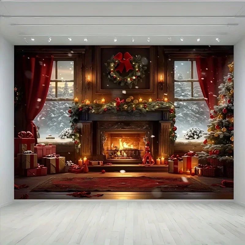 Axyaa Christmas Party Decoration Background Cloth Stove Garland Wall Tapestry
