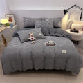 Axyaa Washed Cotton Striped Plaid Four-Piece Bed Sheet Set