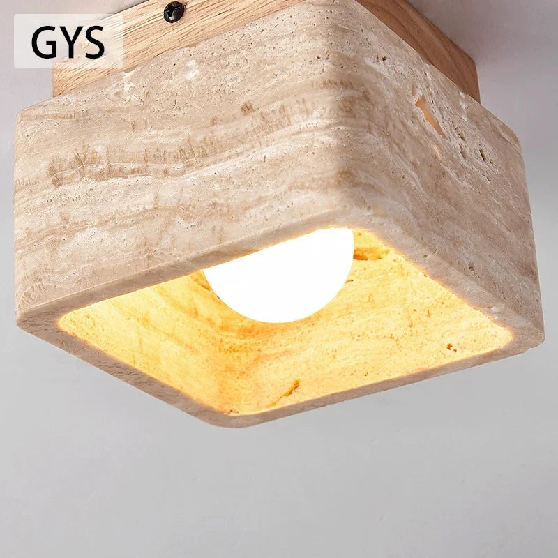 Axya Modern Stone Wood Square Ceiling Lamp Surface Mounted Down Light