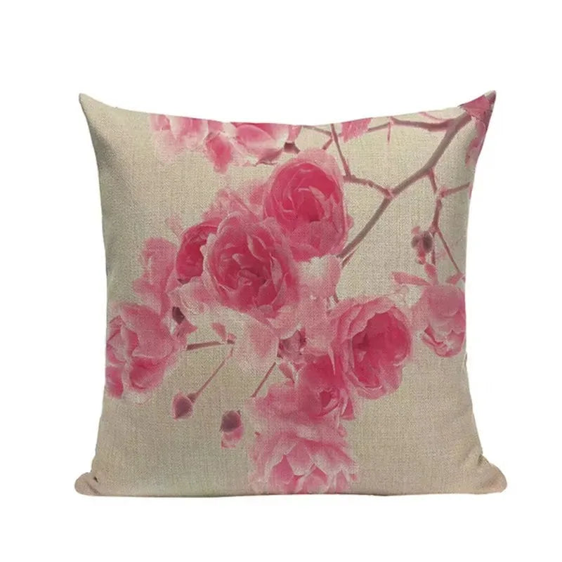 Pink Tulip Linen Cushion Cover - Axyaa 45x45cm Pillowcase