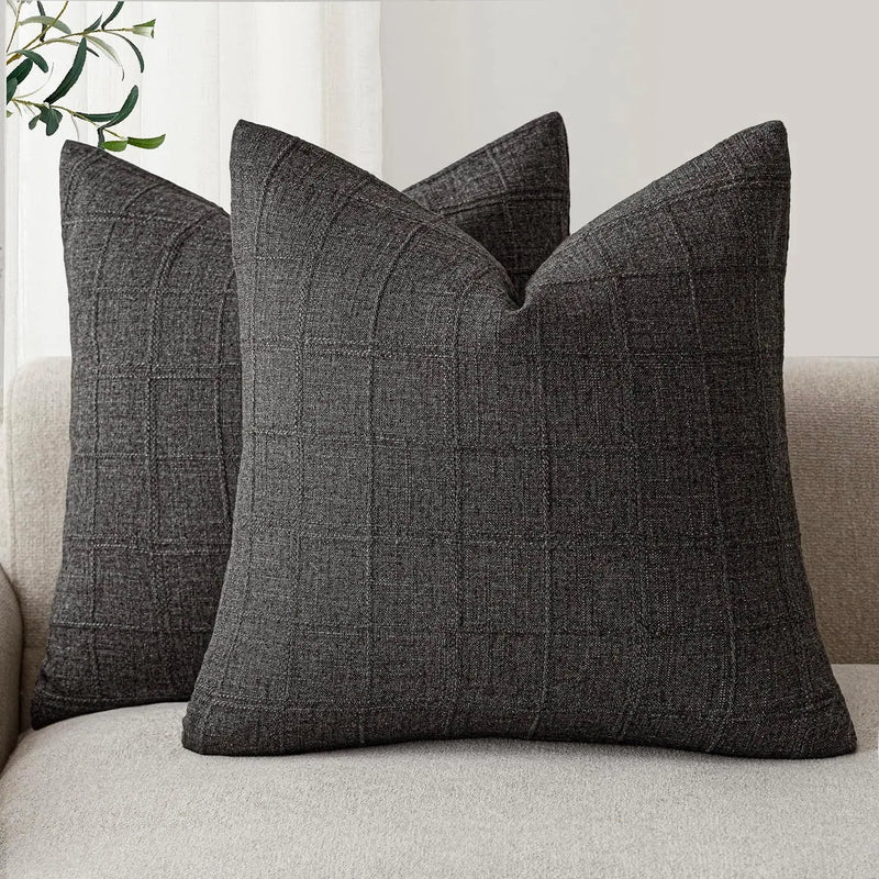 Axyaa Checked Cushion Cover White Grey Blue Green Ivory Autumn Decor Home Sofa