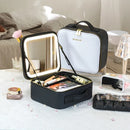 Axyaa White Train Case Mirror, Portable Makeup Organizer with Adjustable Dividers