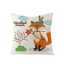 Axyaa Lovely Animals Linen Cushion Cover - Cute Bear Fox Deer Print