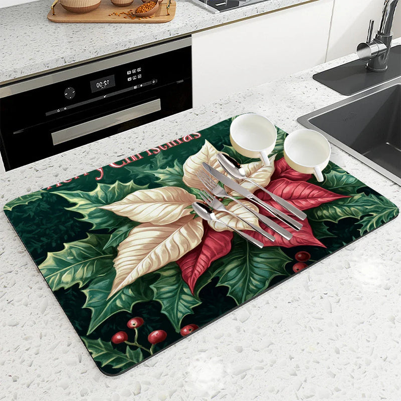 Axyaa Poinsettia Absorbent Draining Mat for Kitchen & Bathroom