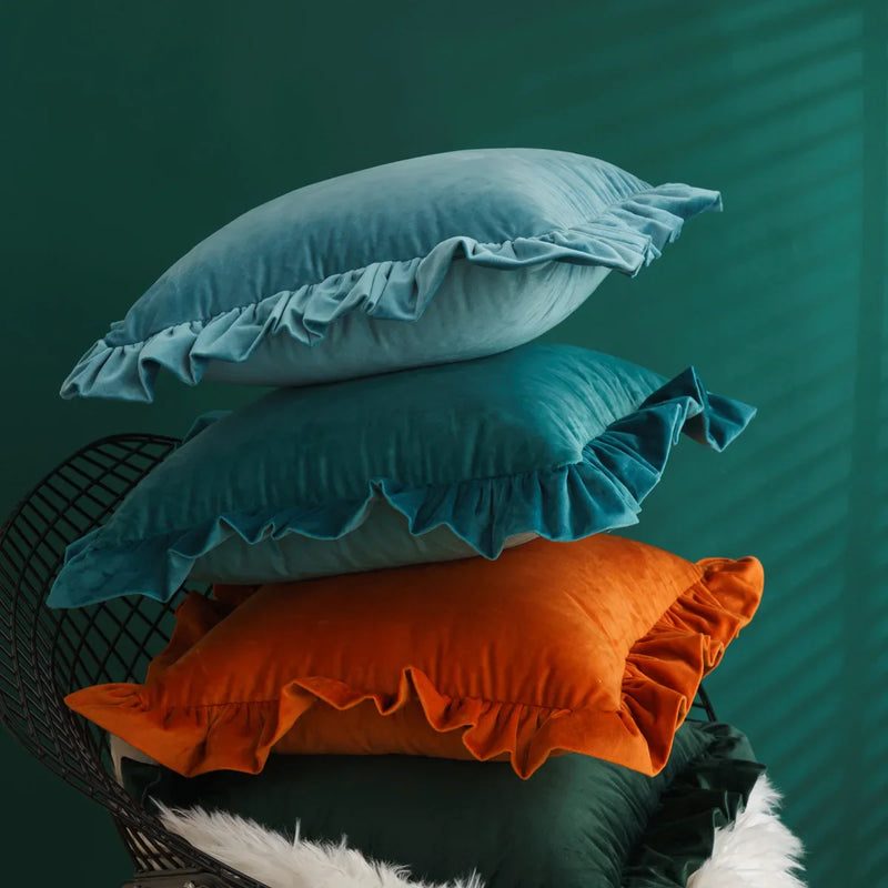 Axyaa Velvet Ruffle Cushion Cover for Home Decor 30x50/45/50cm