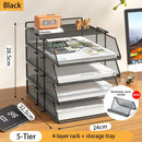 Axyaa 5 Tier Stackable Desk Organizer Tray - Mesh Desktop File Paper Document Organizer