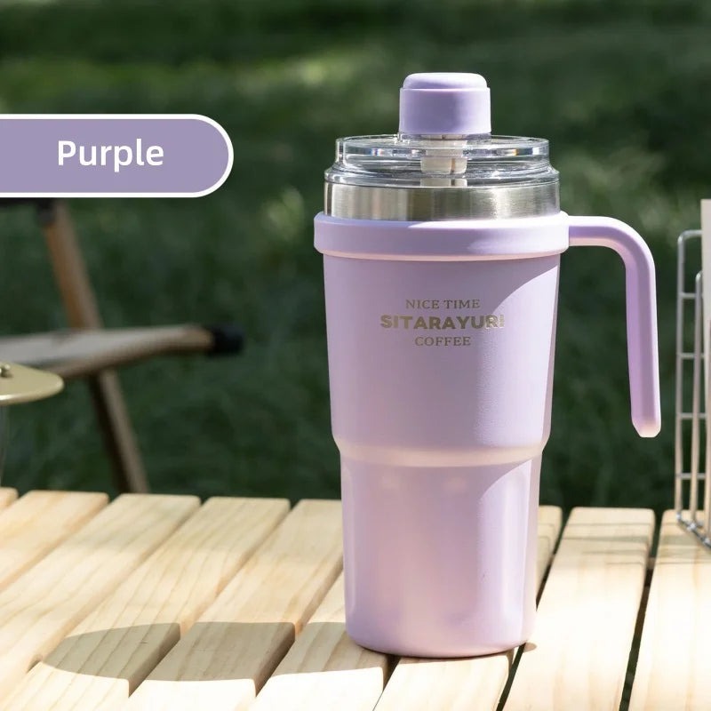 Axyaa 600ml Stainless Steel Vacuum Flask Double Wall Insulated Travel Mug Straw Cup