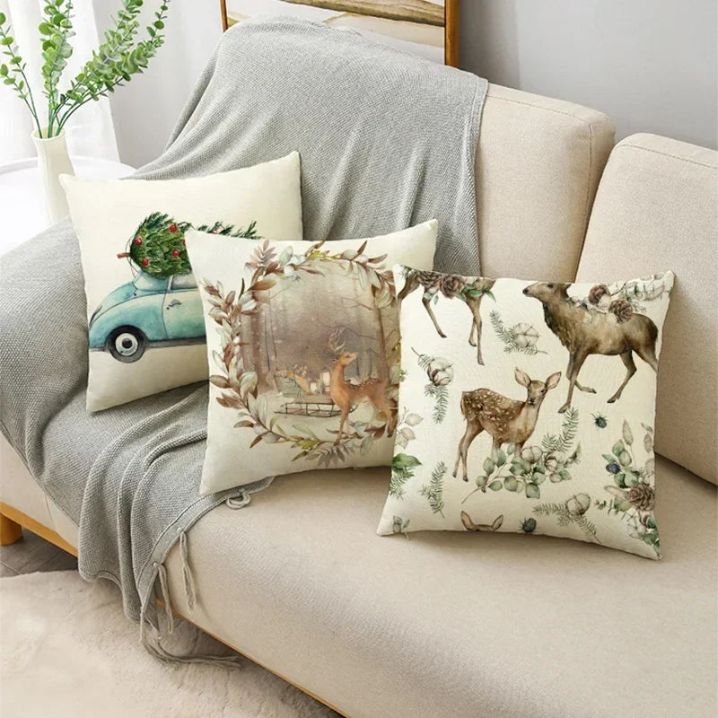 Axyaa Christmas Linen Pillow Cover 45X45CM - Festive Home Decor