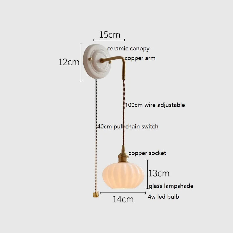 Axyaa White Glass LED Wall Lights with Copper Arm Socket, Up Down Lighting
