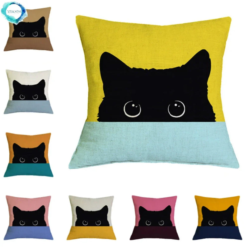 Black Cat Printed Cushion Cover for Home Sofa Car Decor - Axyaa Brand