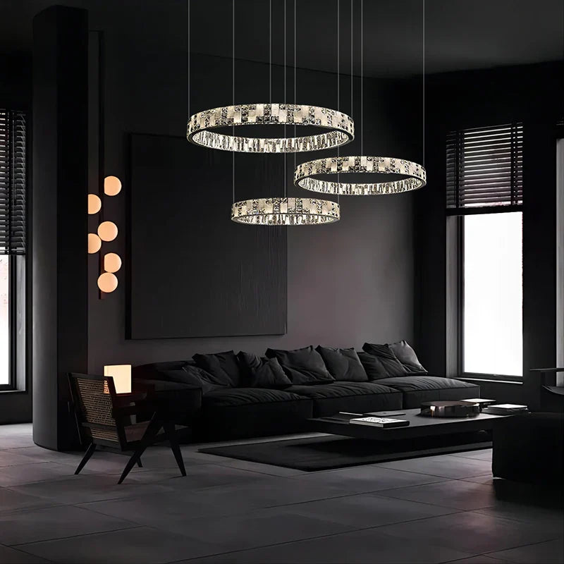 Axyaa Modern Luxury Crystal Circle Chandelier with LED Lights