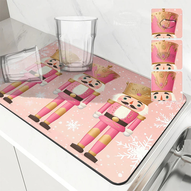 Axyaa Christmas Coffee Tablewear Drain Pad: Absorbent & Anti-Slip Drainer