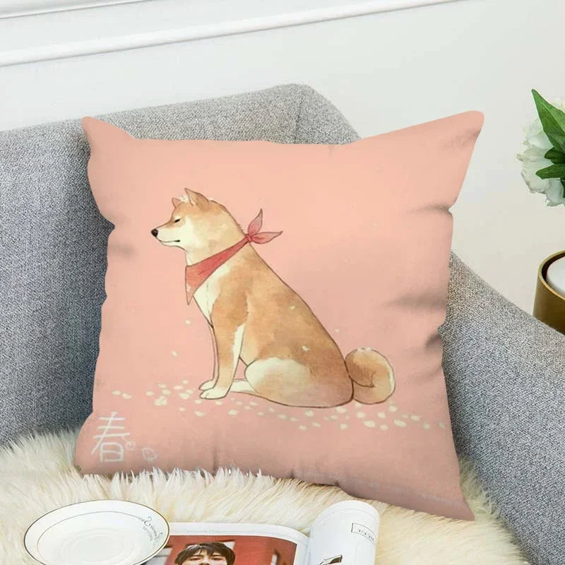 Axyaa Shiba Inu Cushion Cover 45x45cm for Bed or Chair Decor