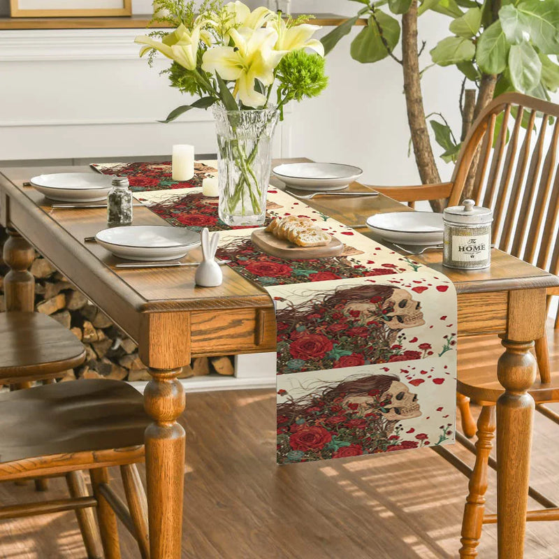 Axyaa Floral Skull Table Runner for Kitchen Dining Decor