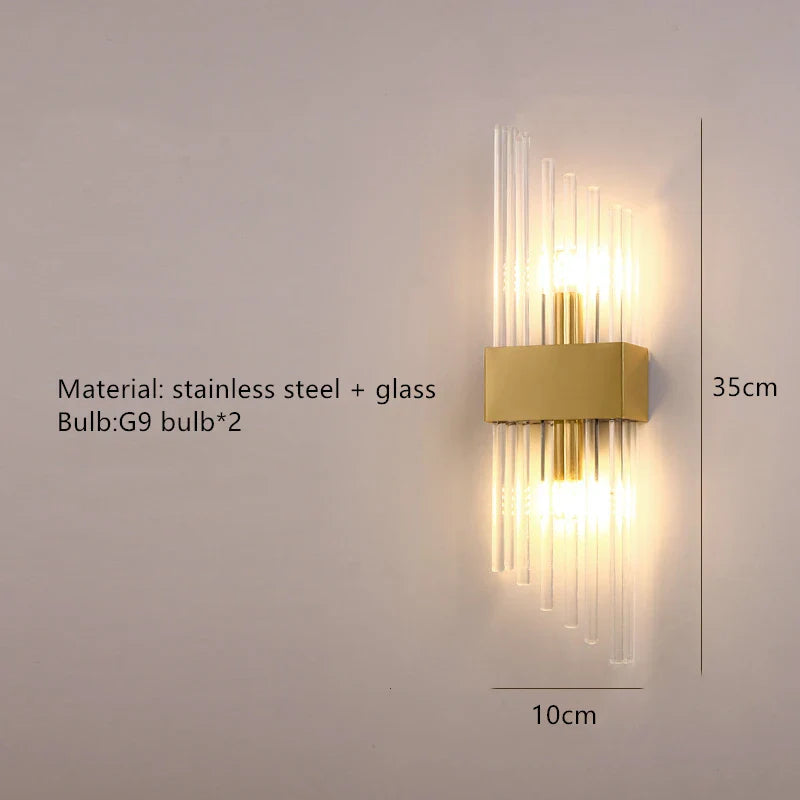 Axyaa Clear Crystal LED Wall Sconces in Gold/Black Stainless Steel