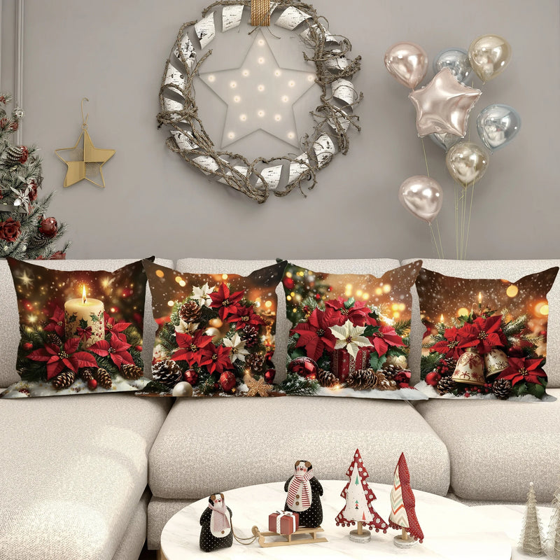 Axyaa Christmas Flower Candle Bell Pillow Cover for Living Room Home Decor