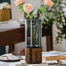 Axyaa Nordic Glass Vase with Wooden Base for Elegant Living Room Décor and Floral Display