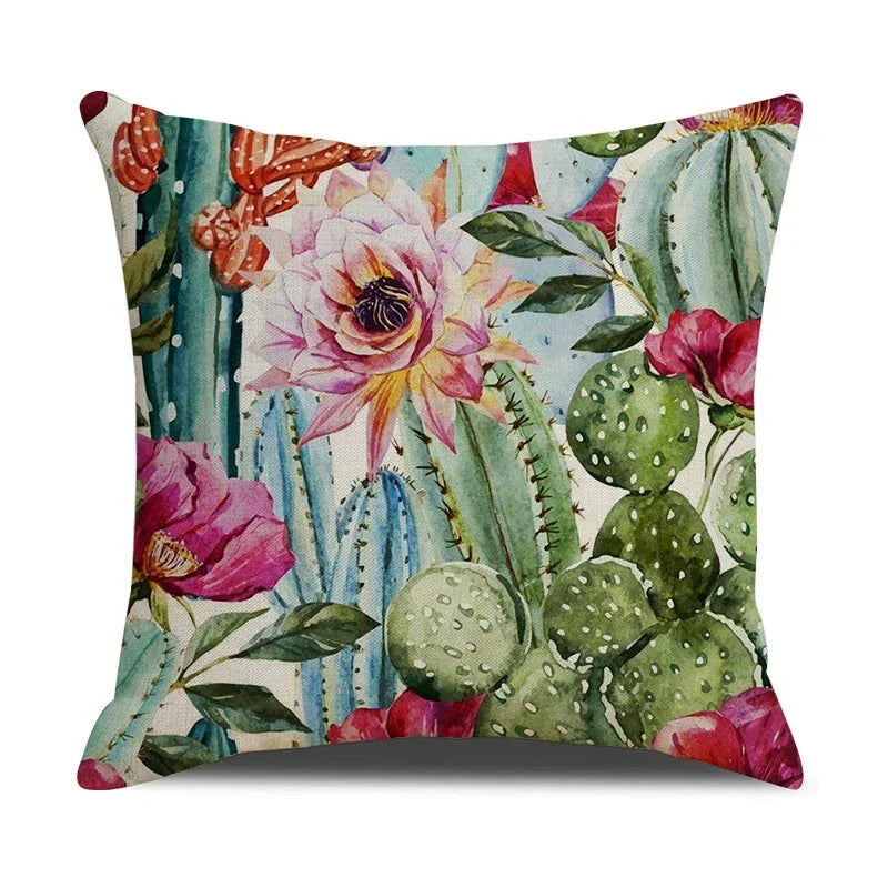 Axyaa Cactus Series Green Plant Printed 45*45cm Cushion Cover - Simple Style Square Pillowcase