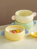 Axyaa Kids Ceramic Ears Bowl, Colorful Children's Tableware, Cute Rice Eating Bowl