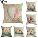 Axyaa Marine Life Linen Pillowcase: Fashion Conch Starfish Shell Sofa Decor Cover