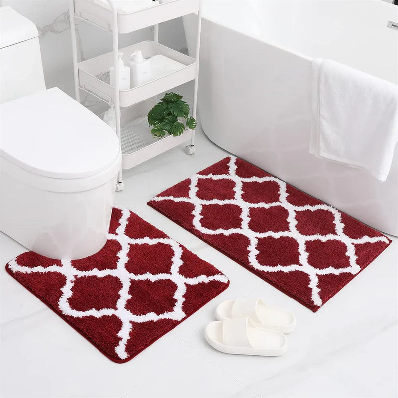 Axyaa 2-Piece Shaggy Bathroom Rug Set with U-Shaped Toilet Mat