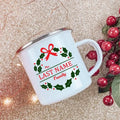 Axyaa Custom Name Wreath Enamel Mug - Christmas Family Party Coffee Wine Cup