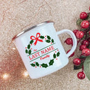 Axyaa Custom Name Wreath Enamel Mug - Christmas Family Party Coffee Wine Cup