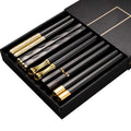 Axyaa Japanese Alloy Non-Slip Sushi Chopsticks Set - 5 Pair Reusable Tableware Gift