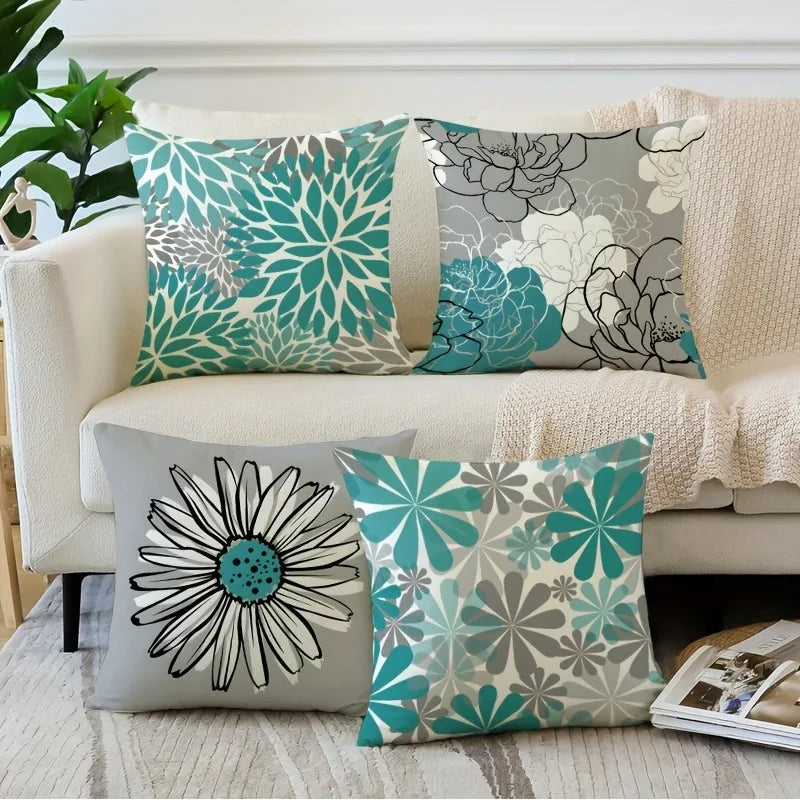 Axyaa Blue Gray Floral Pattern Printing Pillowcase - Fashionable Home Furnishing