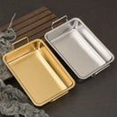 Axyaa Stainless Steel Food Storage Tray with Handle, Silver Gold Pastry Pan BBQ Dish