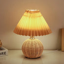 Axyaa Pleated Rattan LED Table Lamp for Home Office Decor and Night Light