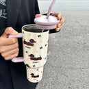 Kawaii Puppy Thermos Tumbler by Axyaa - Large Stainless Steel Thermal Cup with Handle