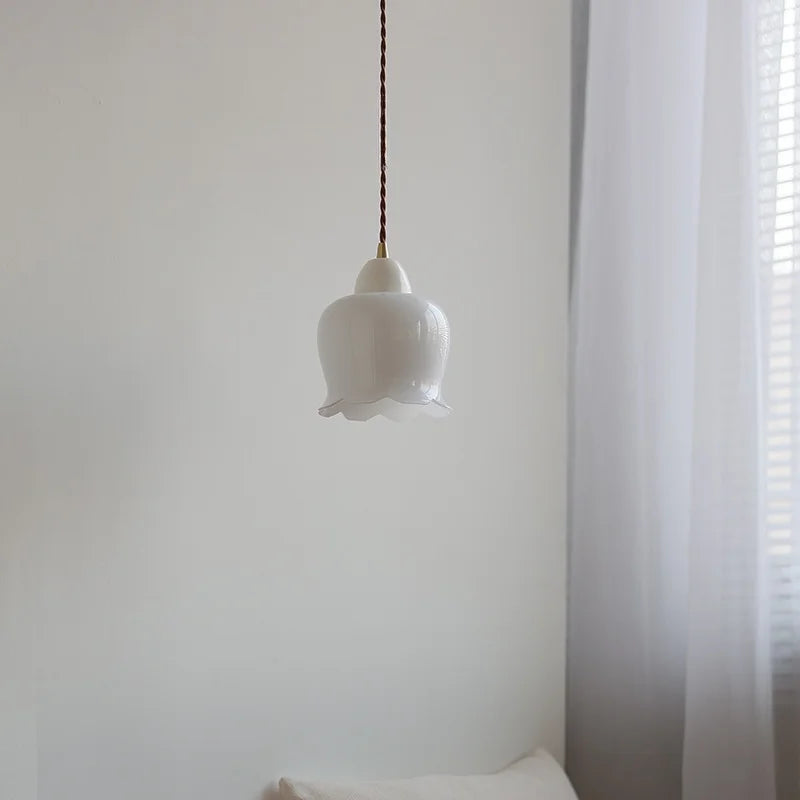 Axyaa White Ceramic Glass LED Pendant Lights for Home Decor