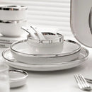 Axya Silver Rim Ceramic Dinnerware Set for Steak Serving in White Porcelain