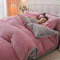 Axyaa Fleece Winter Bedding Set - Thick Coral Fleece, Solid Color, Four-Piece