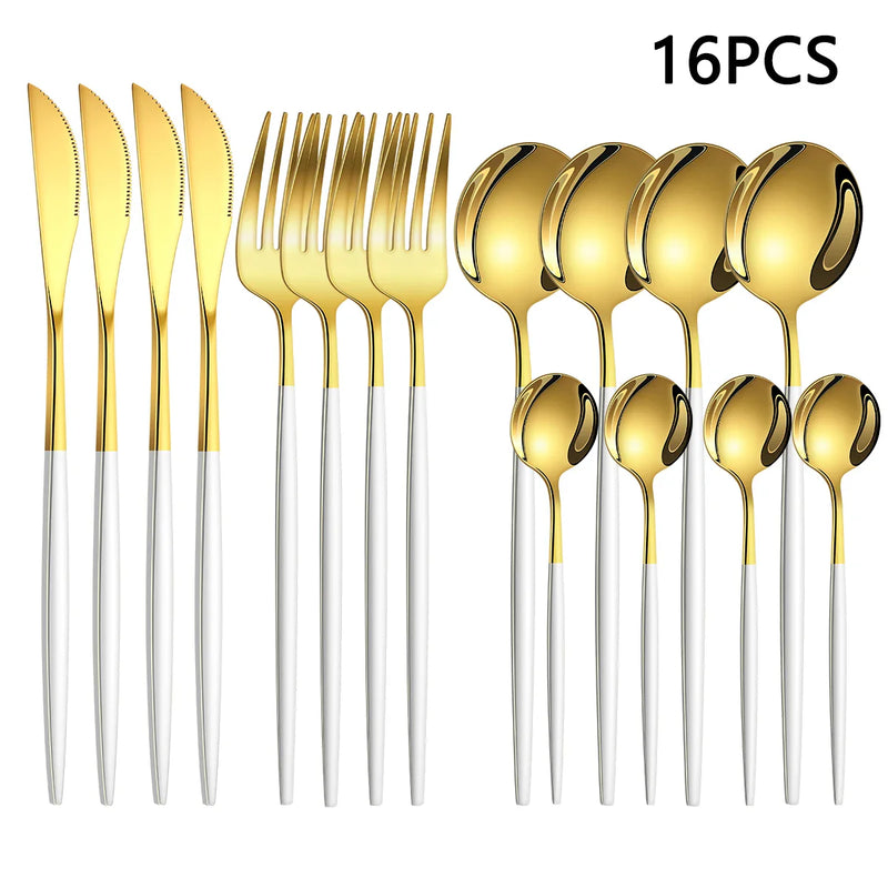 Axyaa 16-Piece Stainless Steel Tableware Set for Home, Hotel, and Restaurant