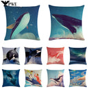 Whale Print Linen Pillowcase for Home and Office Decor by Axyaa