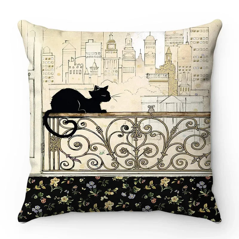 Axyaa Cartoon Cat Pattern Sofa Cushion Covers - Lovely Animal Pillowcase